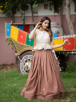 Onion Color Pure Cotton Two Piece Lehenga With Lucknowi Work Choli Clothsvilla
