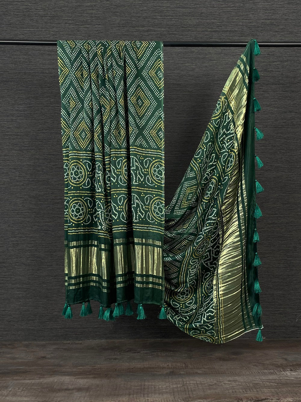 Green Color Digital Bandhej Printed Pure Gaji Silk Dupatta Clothsvilla Main image