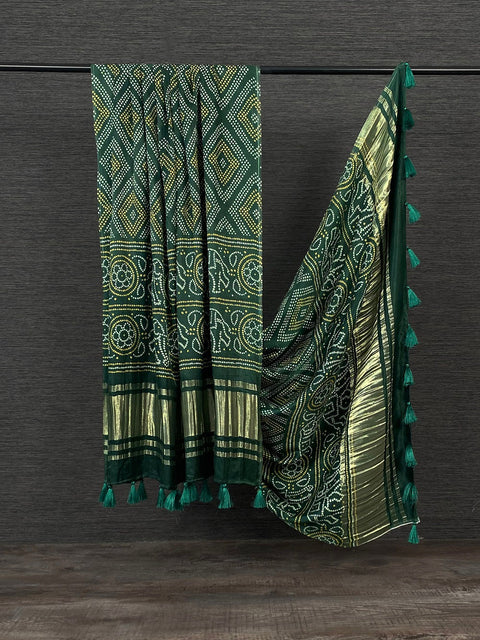 Green Color Digital Bandhej Printed Pure Gaji Silk Dupatta Clothsvilla Main image