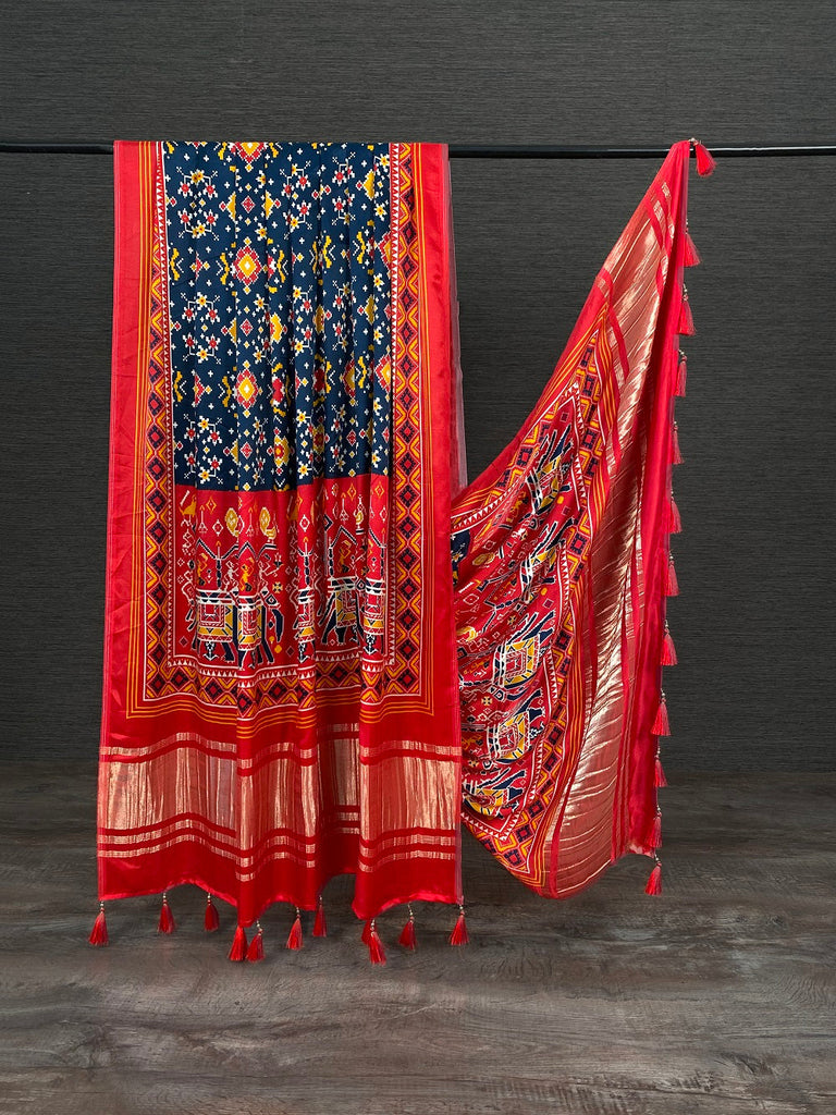 Multi Color Digital Patola Printed Pure Gaji Silk Dupatta With Tassels Clothsvilla