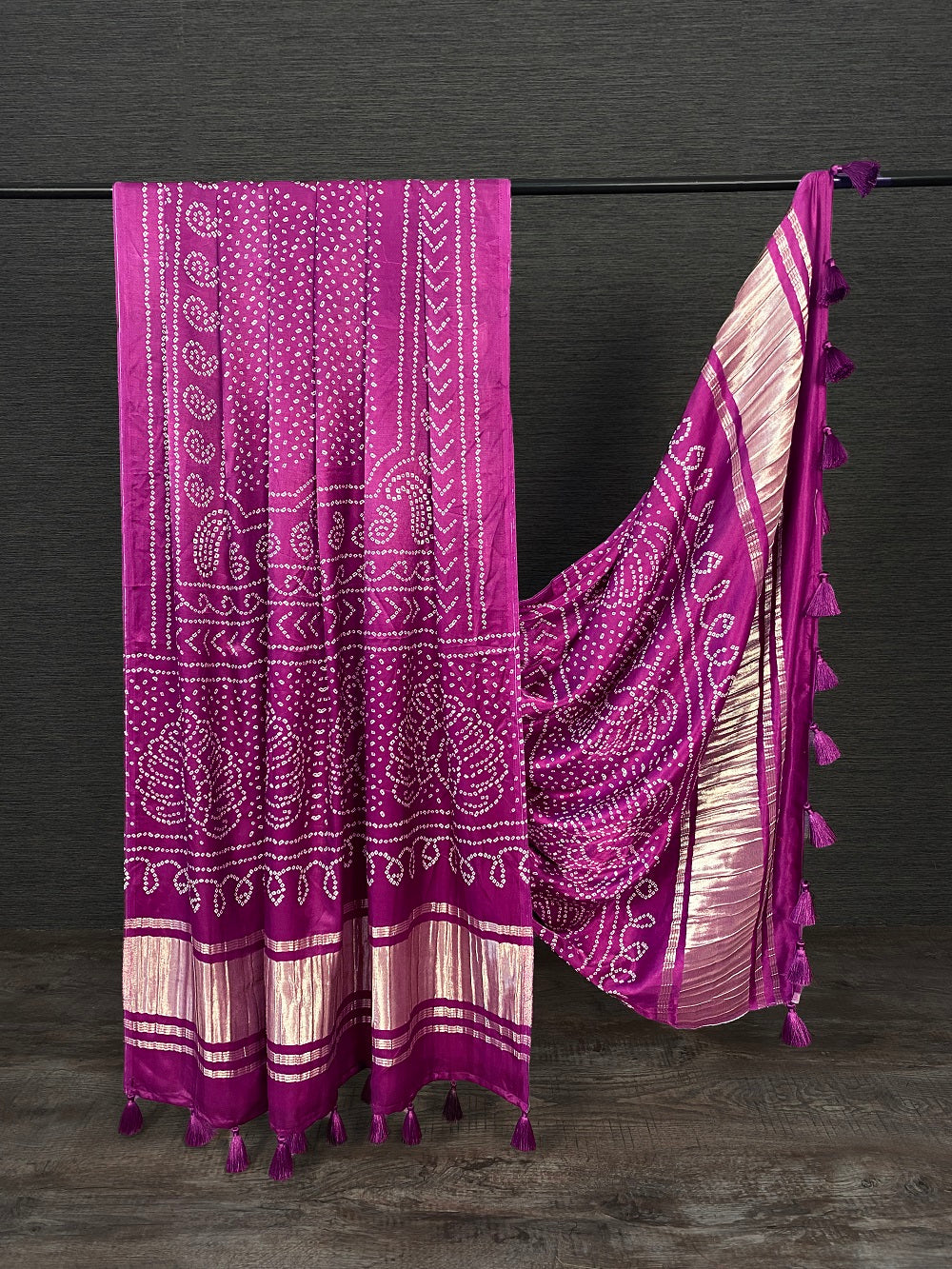 Wine Color Digital Bandhani Printed Pure Gaji Silk Dupatta With Tassels Clothsvilla Main image