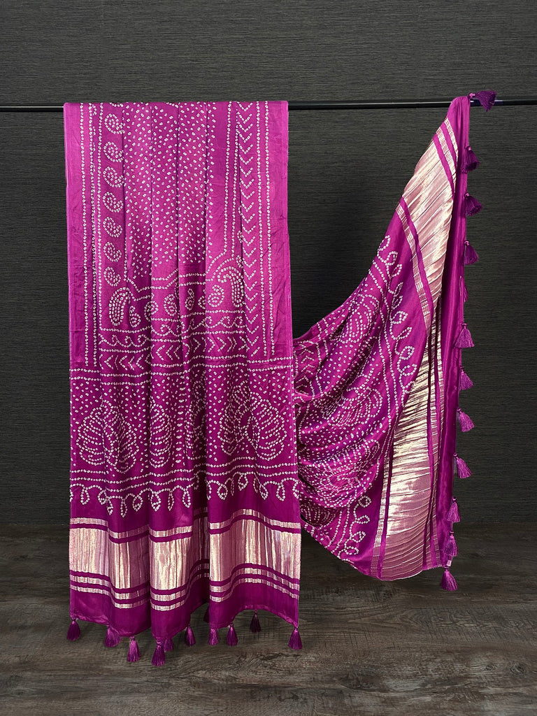 Wine Color Digital Bandhani Printed Pure Gaji Silk Dupatta With Tassels Clothsvilla
