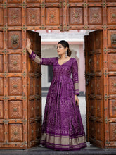 Load image into Gallery viewer, Wine Color Digital Bandhej Printed Pure Gaji Silk Beautiful Gown Clothsvilla
