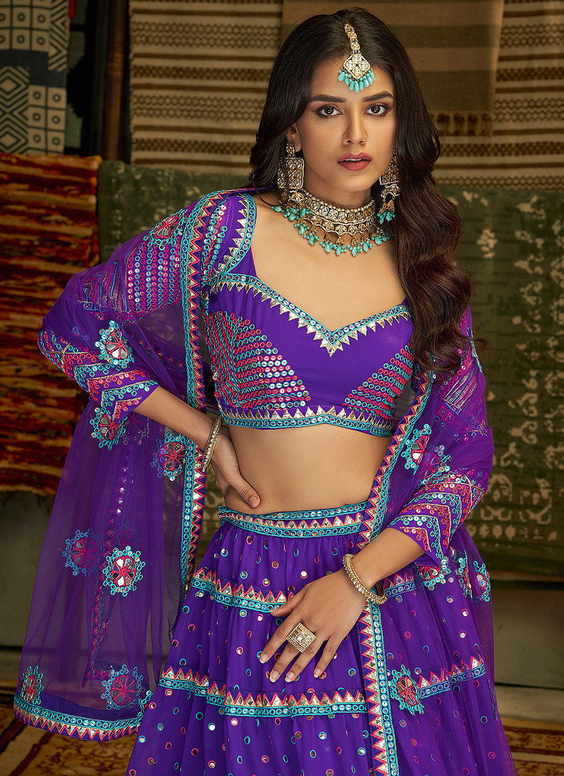 Purple And Gold Stylish Embroidered Lehenga Choli Clothsvilla
