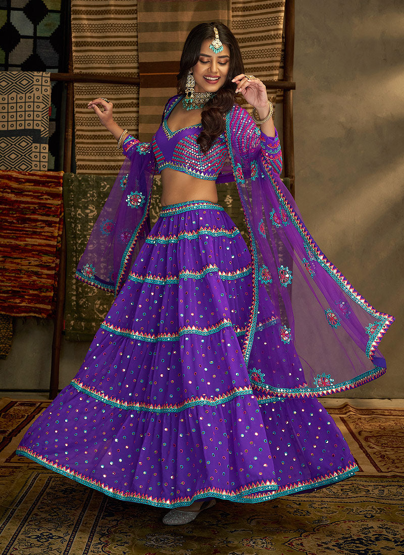 Purple And Gold Stylish Embroidered Lehenga Choli Clothsvilla