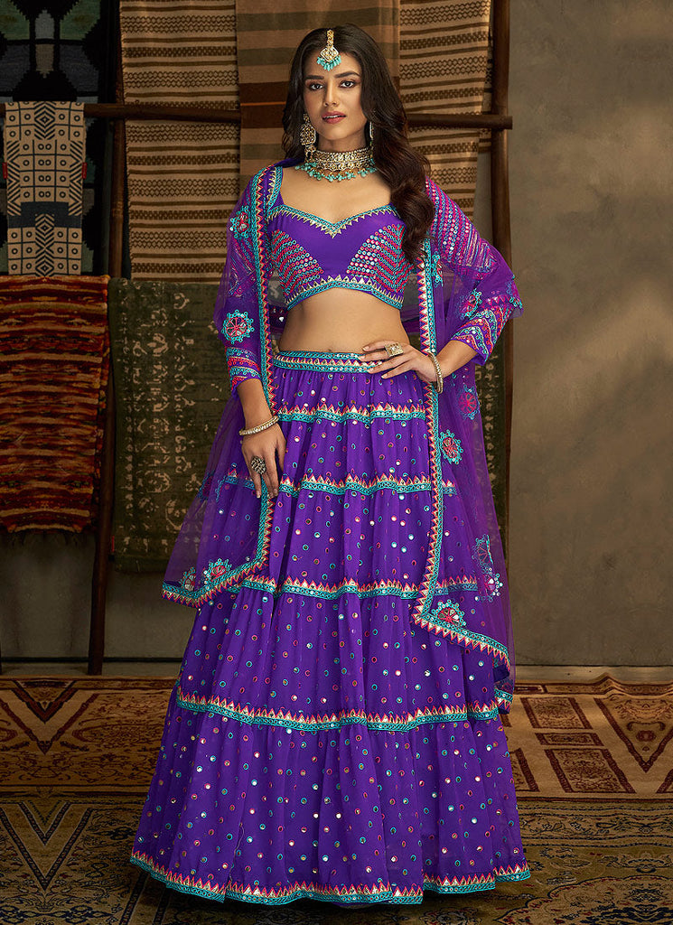 Purple And Gold Stylish Embroidered Lehenga Choli Clothsvilla