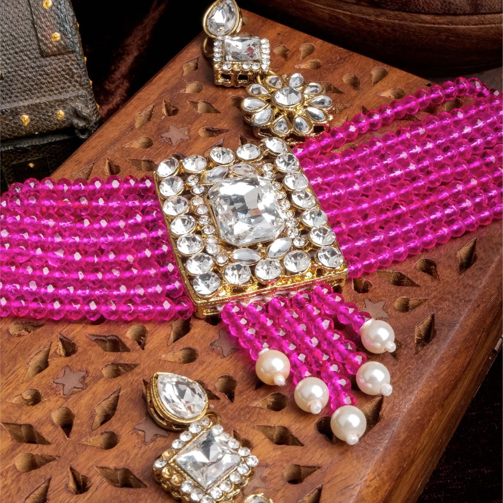 Purple Color Pearl with Dimond Necklace Alloy Jewel Set ClothsVilla