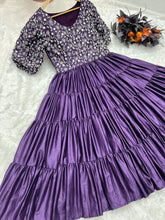 Load image into Gallery viewer, Purple Color Ruffle Style Embroidery Work Dress Clothsvilla