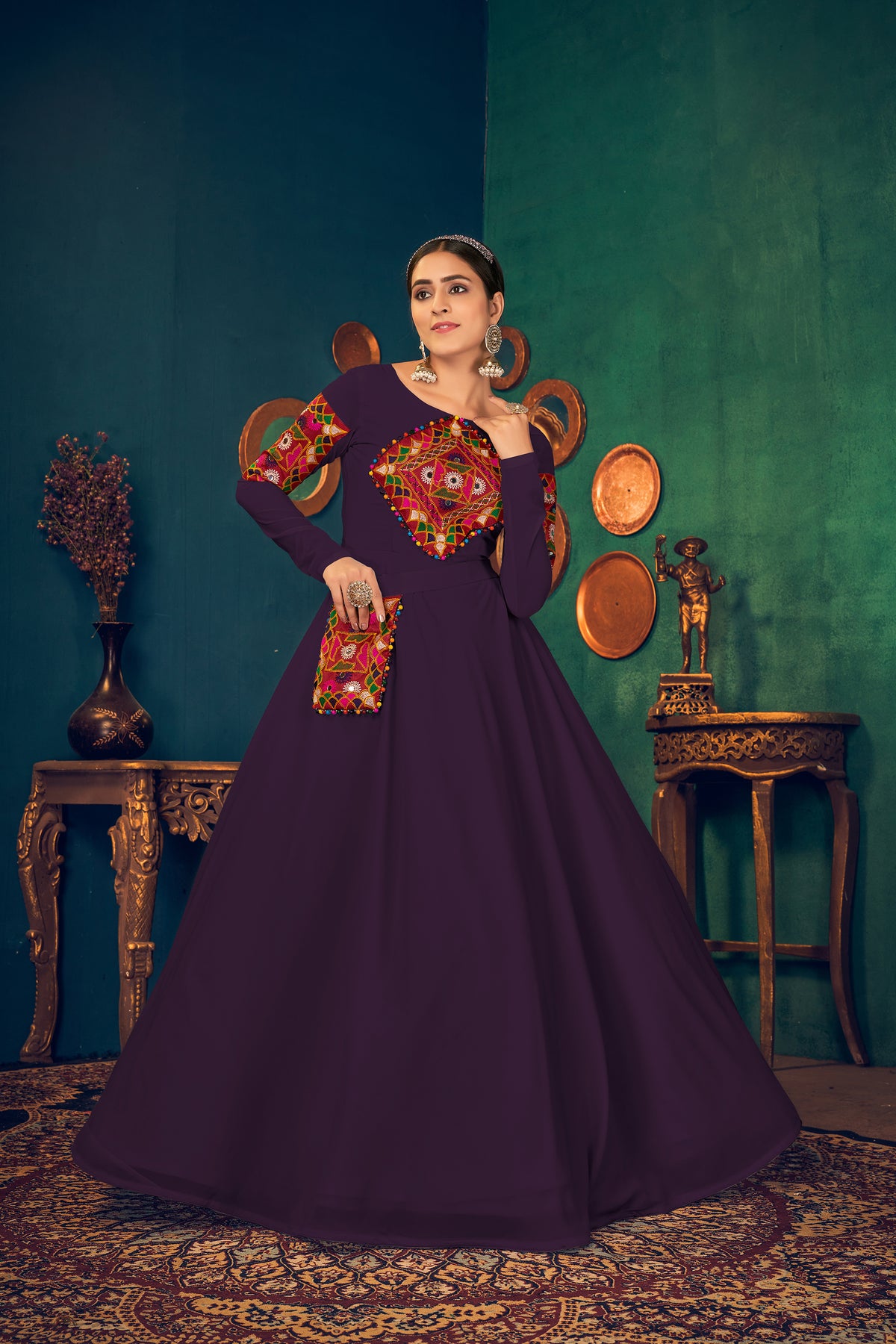 Purple Embroidered Designer Anarkali Style Gown ClothsVilla