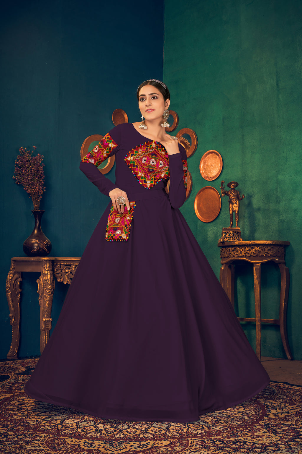 Purple Embroidered Designer Anarkali Style Gown ClothsVilla