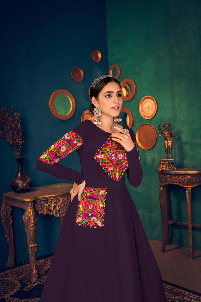 Purple Embroidered Designer Anarkali Style Gown ClothsVilla