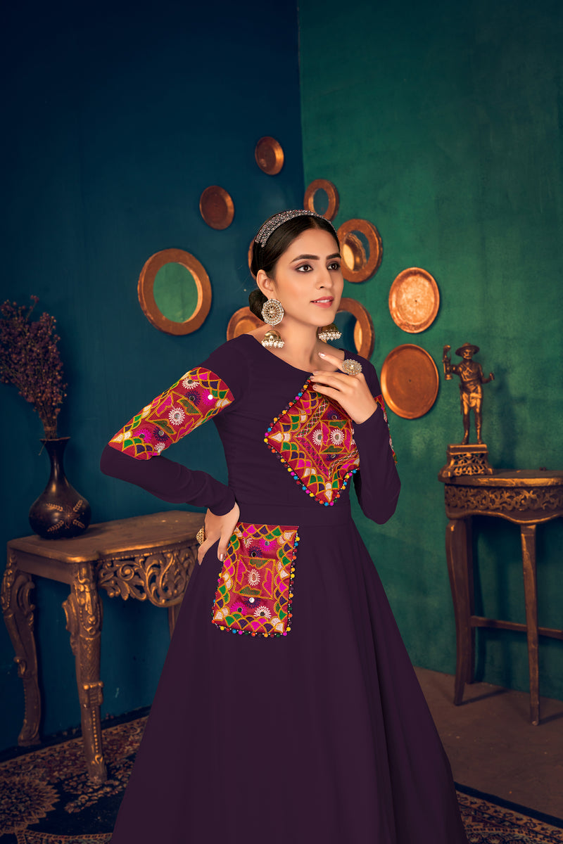 Blue Ghera Detailed Embroidered Designer Anarkali