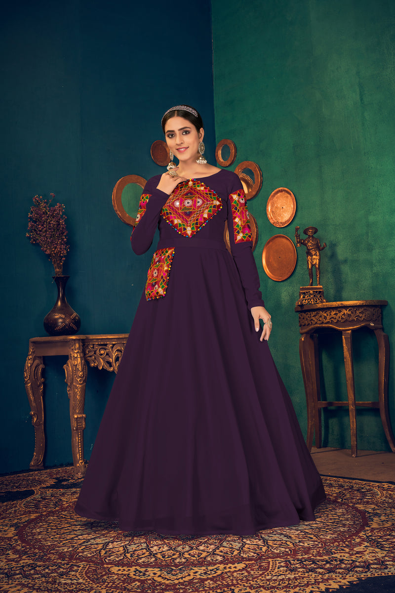 Purple Classy Designer Semi-Stitched Anarkali Dress With Embroidery Work