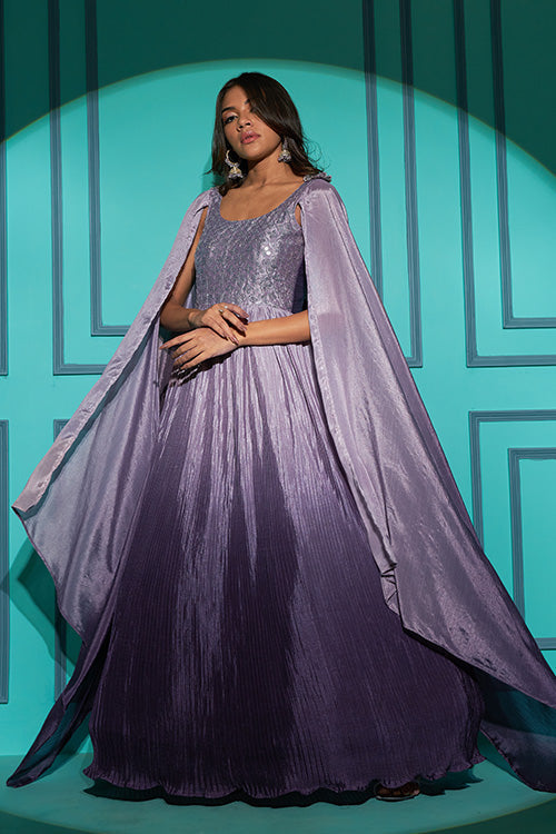 Purple Exclusive Traditional Stitched Anarkali Long Gown ClothsVilla.com