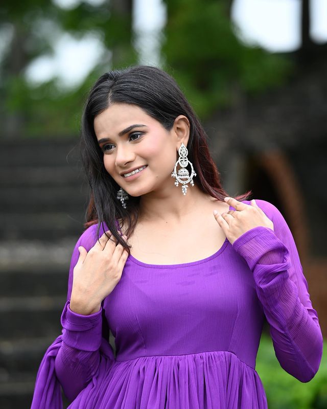 Purple Faux Georgette Plain Gown With Dupatta Clothsvilla