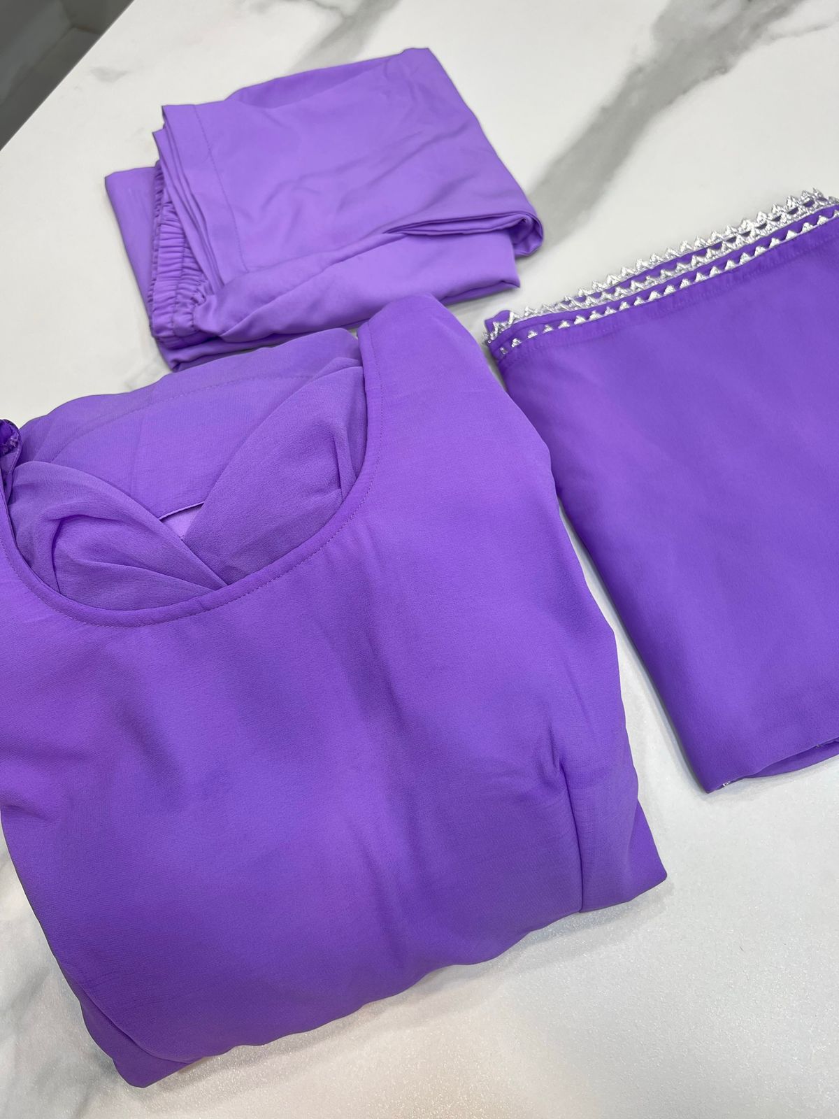 Purple Faux Georgette Plain Gown With Dupatta Clothsvilla