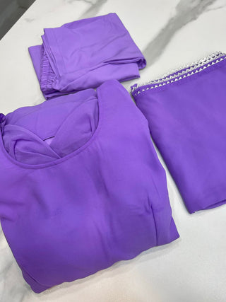 Purple Faux Georgette Plain Gown With Dupatta Clothsvilla