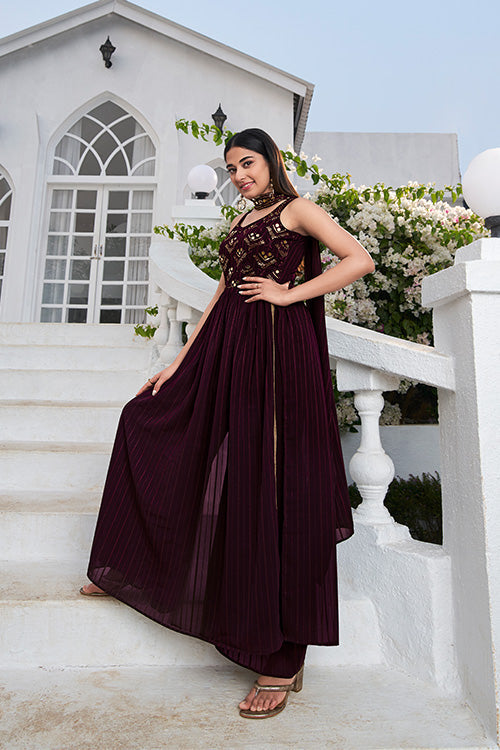 Georgette Thread And Sequins Embroidered Work Salwar Suit ClothsVilla.com