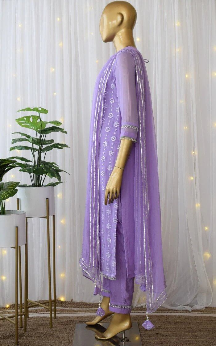 Purple Kurti Set in Georgette With Fancy Sequence Work Clothsvilla