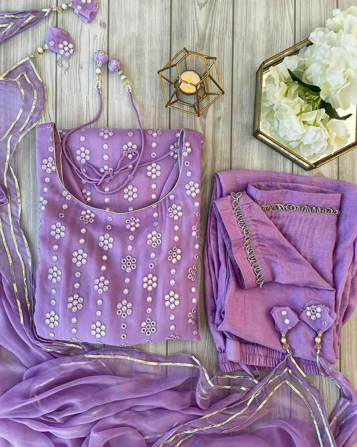 Purple Kurti Set in Georgette With Fancy Sequence Work Clothsvilla