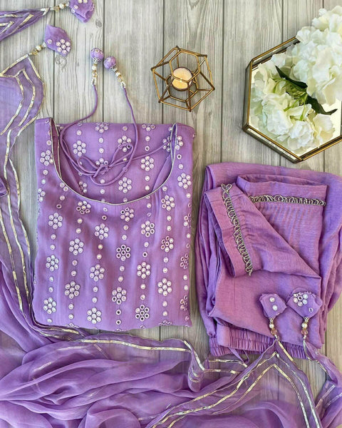 Purple Kurti Set in Georgette With Fancy Sequence Work