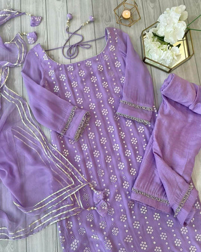 Purple Kurti Set in Georgette With Fancy Sequence Work Clothsvilla