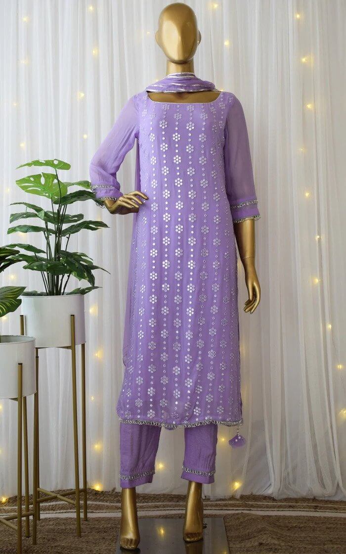 Purple Kurti Set in Georgette With Fancy Sequence Work Clothsvilla