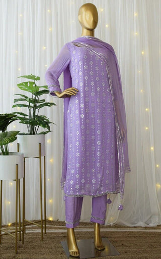 Purple Kurti Set in Georgette With Fancy Sequence Work Clothsvilla