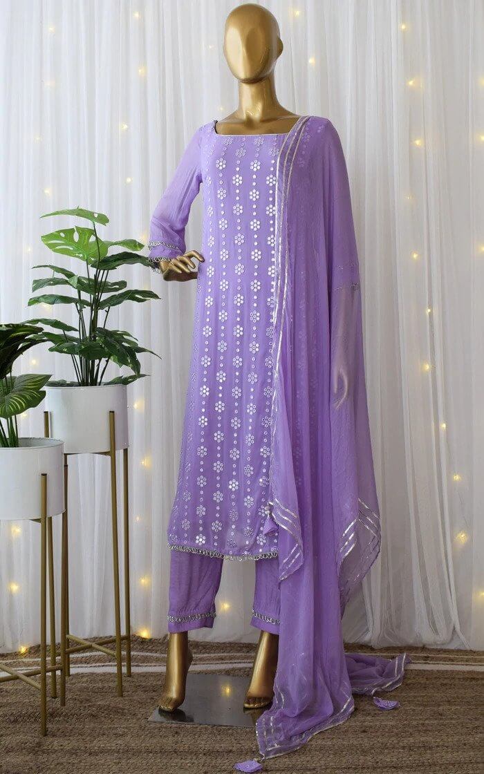 Purple Kurti Set in Georgette With Fancy Sequence Work Clothsvilla