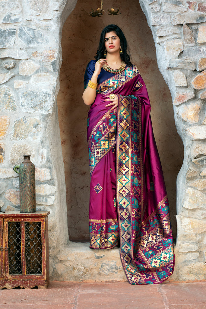 Purple Patola Weaving Silk Festival Wear Saree ClothsVilla