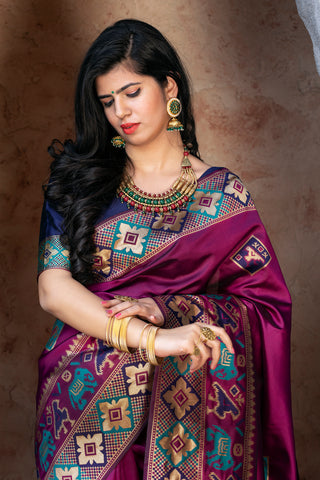 Purple Patola Weaving Silk Festival Wear Saree ClothsVilla
