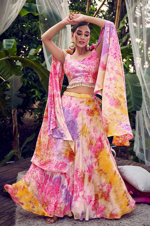 Purple Pink Elegant Printed Plus Size Lehenga Choli Collection ClothsVilla.com