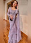 Purple Ruffle Saree in Georgette For Women Clothsvilla