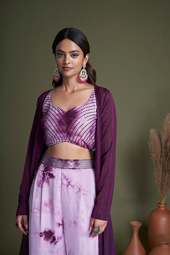 Purple Silk Traditional Indian Ethnic Koti Style Palazzo Collection ClothsVilla.com