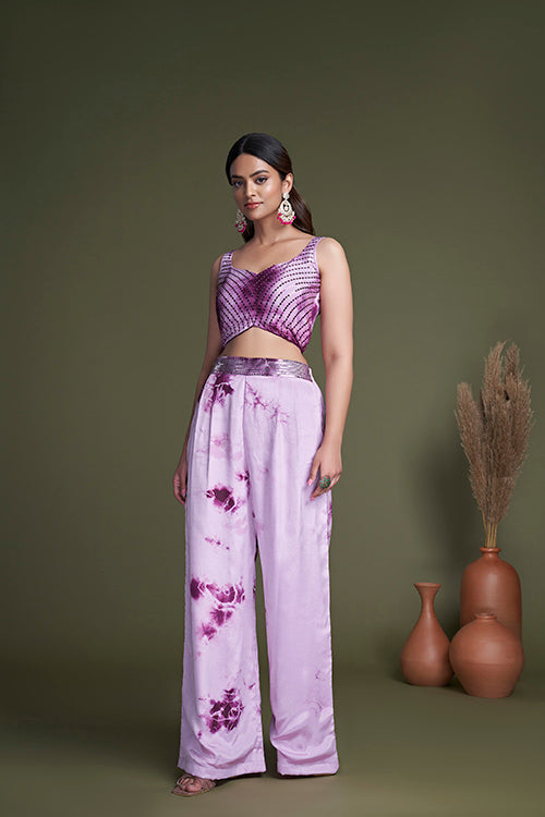 Purple Silk Traditional Indian Ethnic Koti Style Palazzo Collection ClothsVilla.com