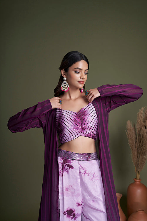 Purple Silk Traditional Indian Ethnic Koti Style Palazzo Collection ClothsVilla.com