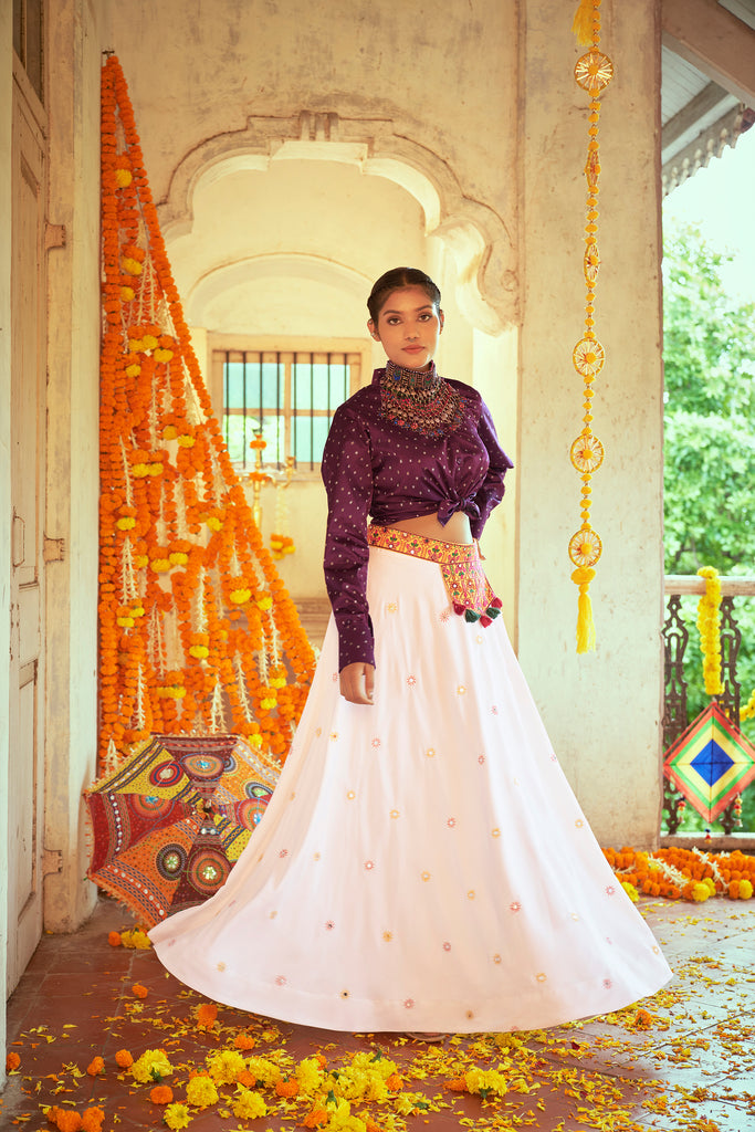 Rani Pink Lehenga With White Crop Top Festival Wear – FOURMATCHING