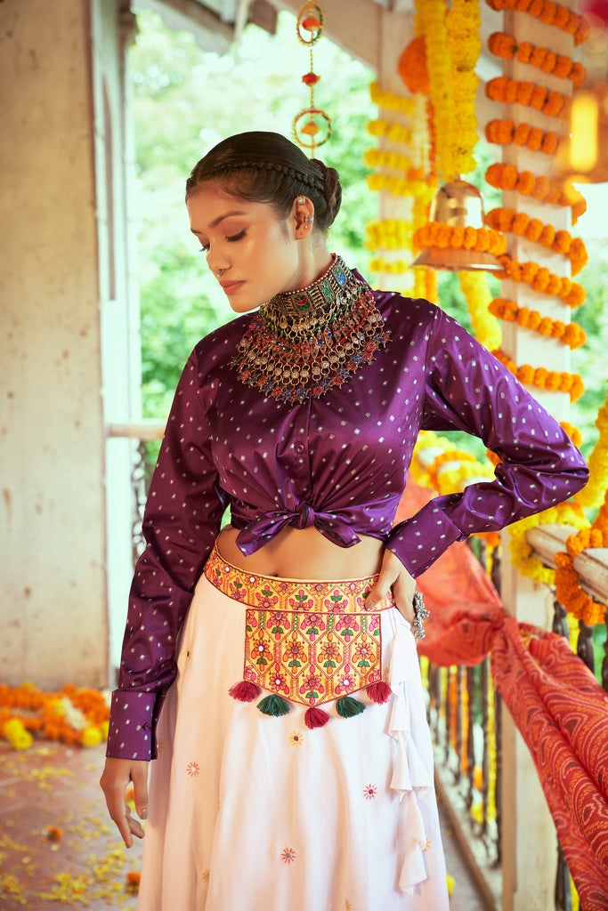 Purple With White Color Navratri Special Ready To Wear Croptop Lehenga Clothsvilla