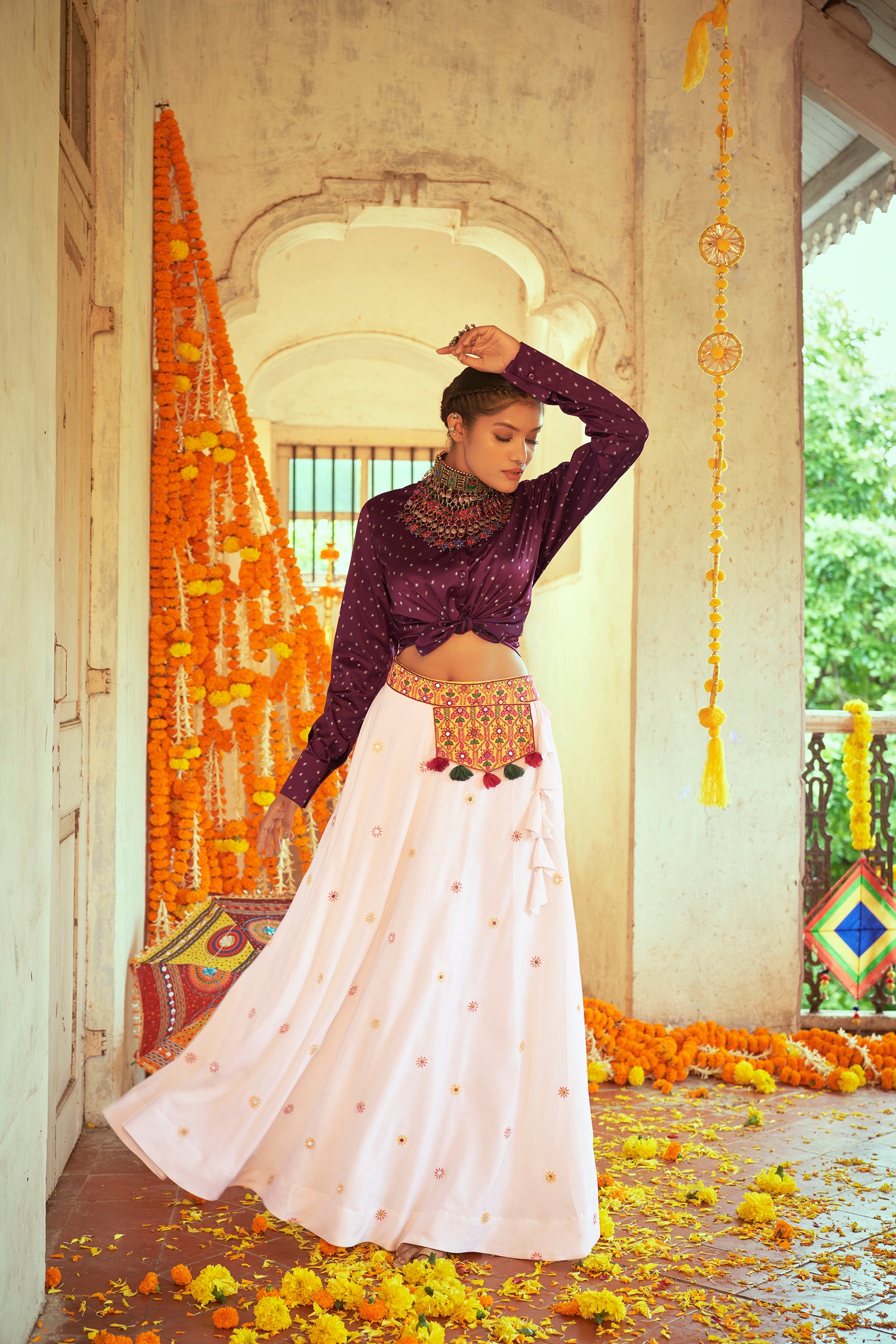 Purple With White Color Navratri Special Ready To Wear Croptop Lehenga Clothsvilla