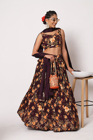 Purple Art Silk Sequence Embroidered Work Lehenga Choli ClothsVilla.com