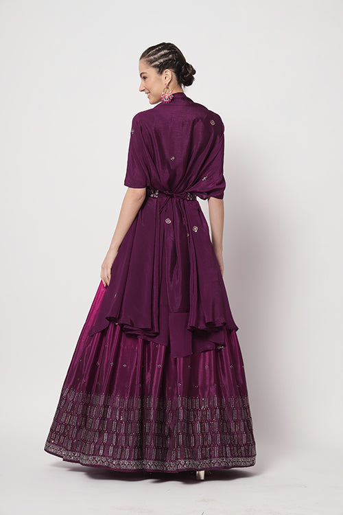 Purple Chinon Silk Embellished Mukaish Work Lehenga Choli ClothsVilla.com
