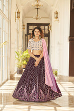 Load image into Gallery viewer, Purple Georgette Thread With Sequince Embroidered Lehenga Choli ClothsVilla.com