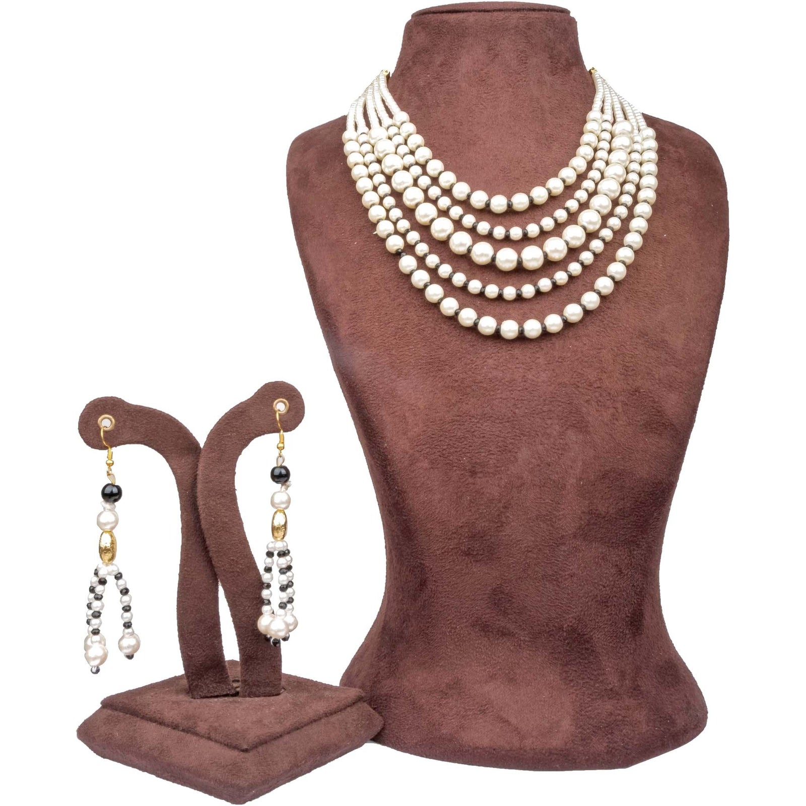 Queen Style 5 Layer Pearl Mala Alloy Gold-plated Jewel Set ClothsVilla