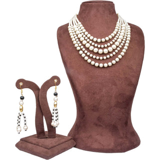 Queen Style 5 Layer Pearl Mala Alloy Gold-plated Jewel Set ClothsVilla