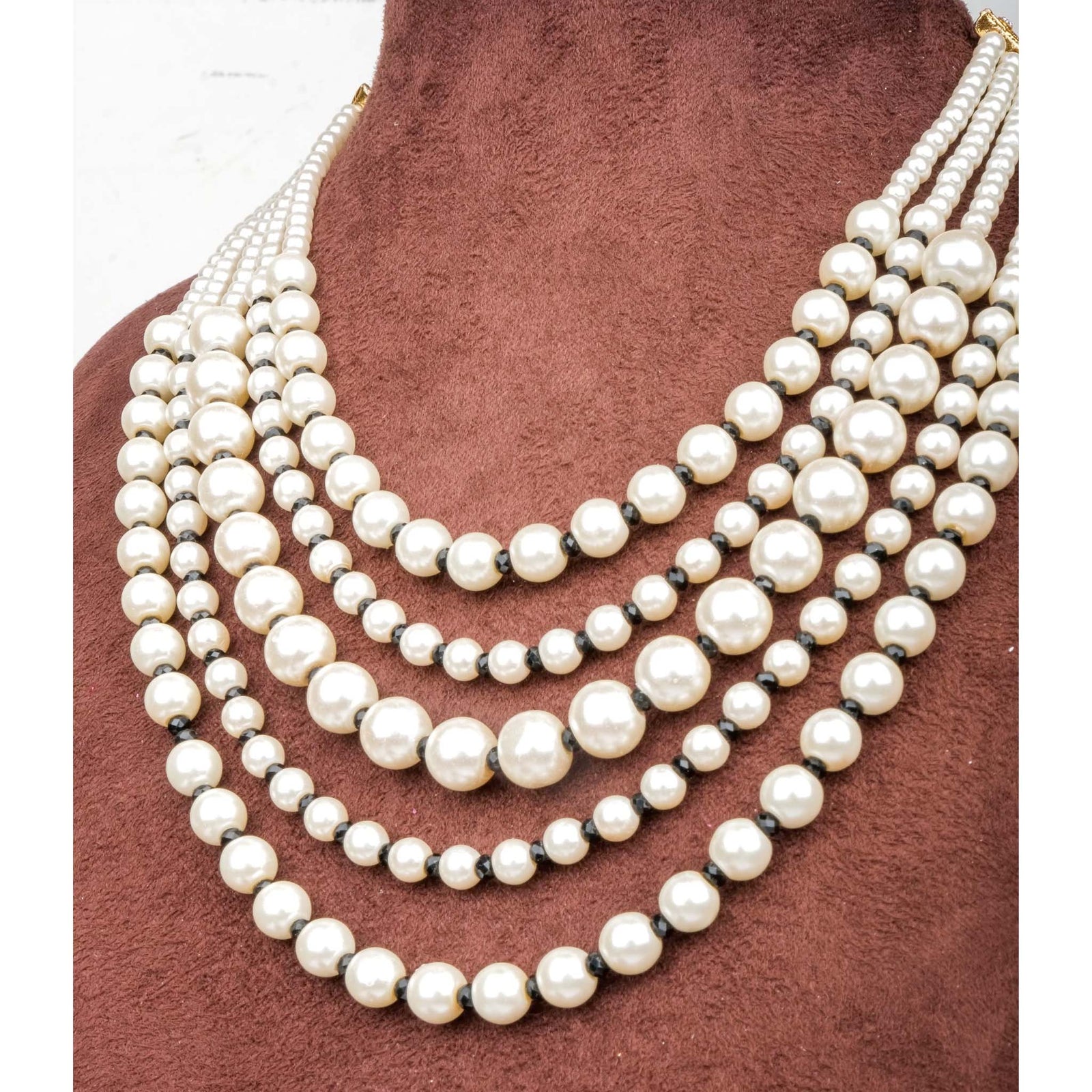 Queen Style 5 Layer Pearl Mala Alloy Gold-plated Jewel Set ClothsVilla