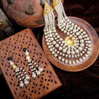 Queen Style 5 Layer Pearl Mala Alloy Gold-plated Jewel Set ClothsVilla