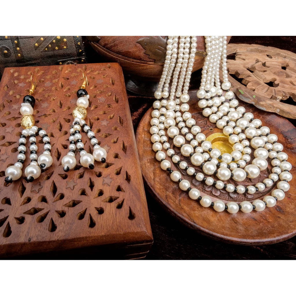 Queen Style 5 Layer Pearl Mala Alloy Gold-plated Jewel Set ClothsVilla