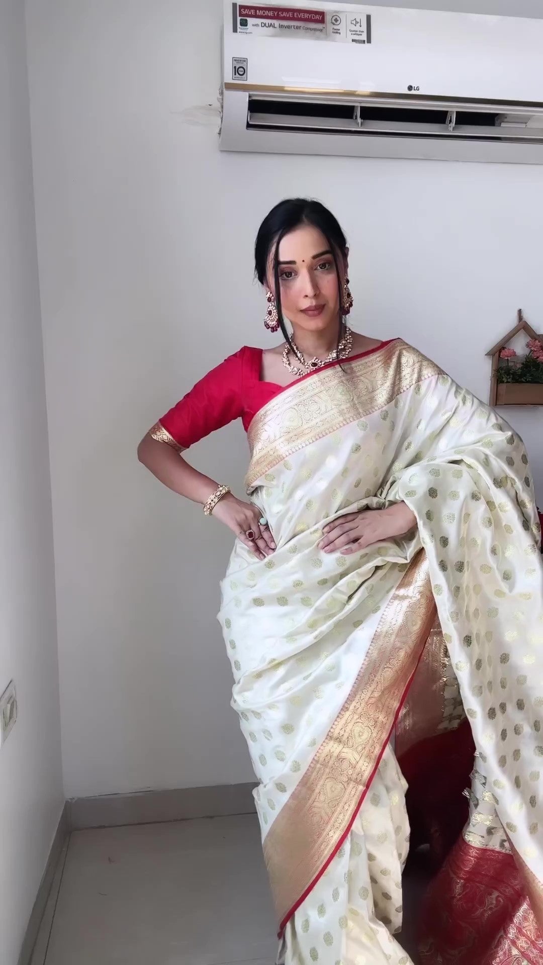 Trendy 1-Minute Ready To Wear Beige Soft Silk Saree RTW