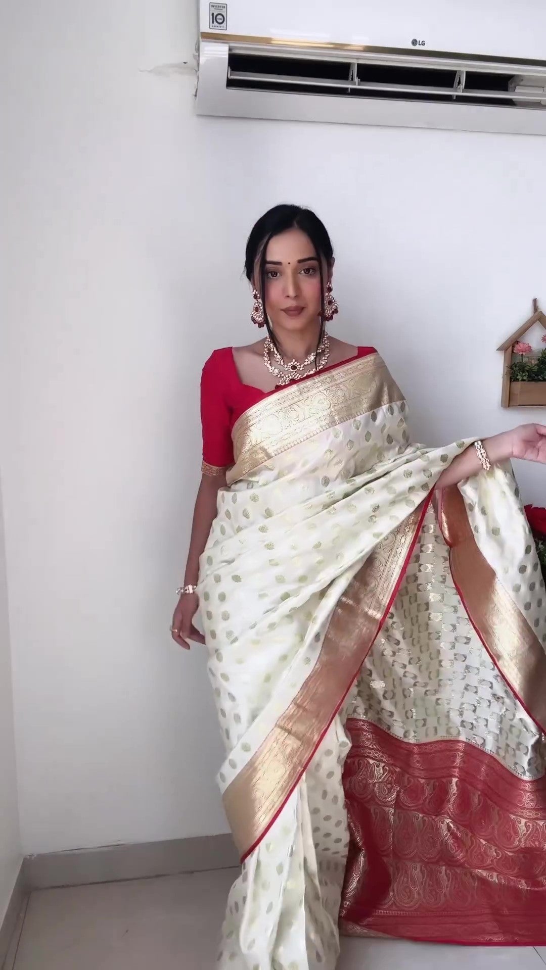Trendy 1-Minute Ready To Wear Beige Soft Silk Saree RTW