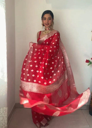 Divine 1-Minute Ready To Wear Red Cotton Silk Saree RTW